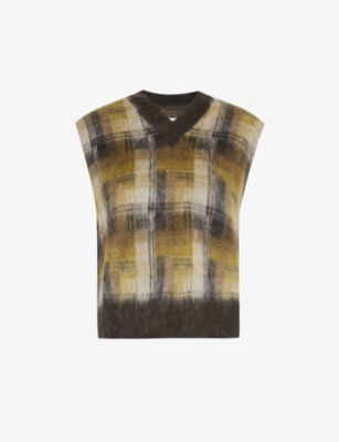 MAISON MARGIELA: V-neck check-pattern wool-blend vest