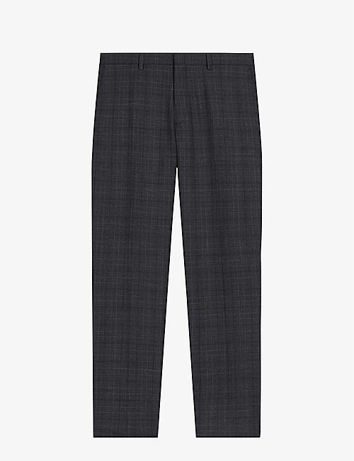 TED BAKER: Check slim-fit straight-leg wool-blend trousers