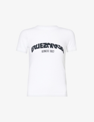 BALENCIAGA: Logo-embroidered crewneck stretch-cotton T-shirt