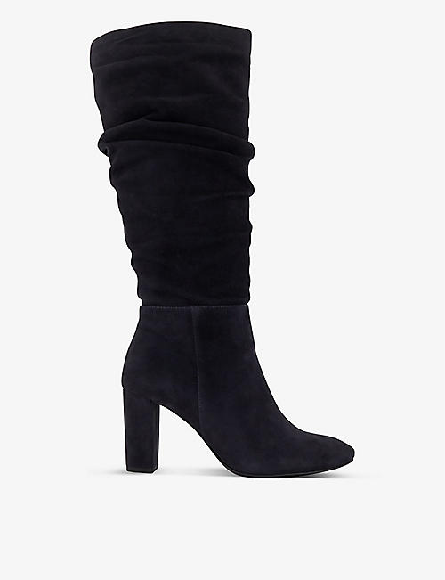 DUNE: Stigma rouched suede knee-high boots