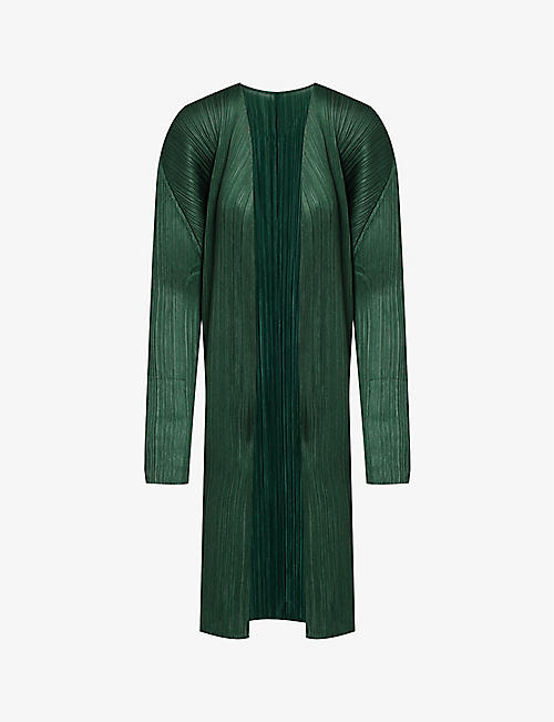 PLEATS PLEASE ISSEY MIYAKE: Basic relaxed-fit pleated woven cardigan