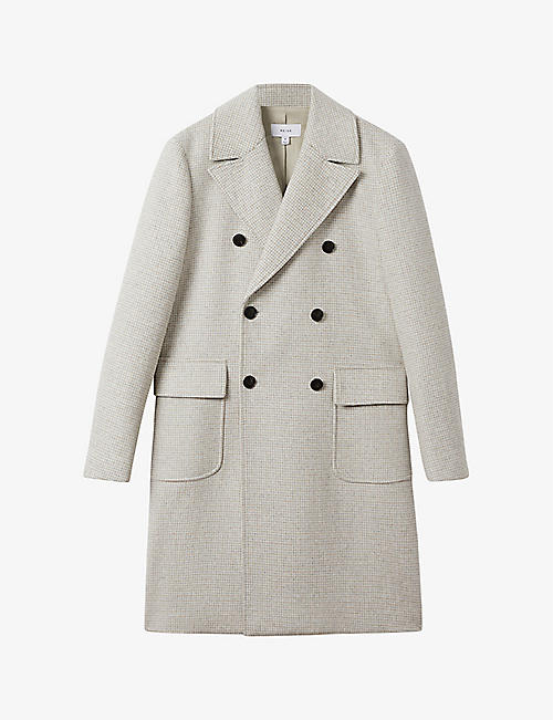 REISS: Review double-breasted wool-blend herringbone coat