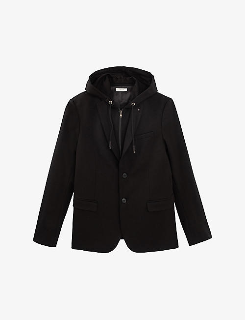 IKKS: Interlock regular-fit hooded stretch-woven suit jacket