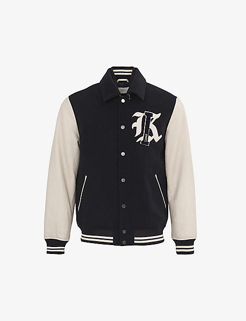 IKKS: Logo-embroidered collared wool-blend jacket