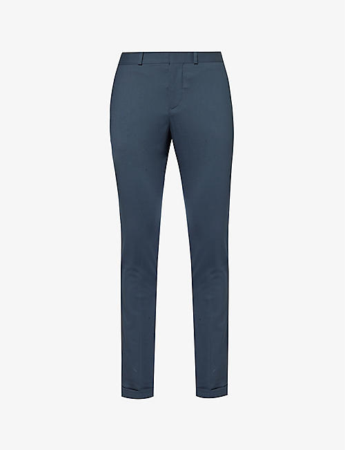 IKKS: Brand-plaque tapered-leg mid-rise stretch-woven trousers