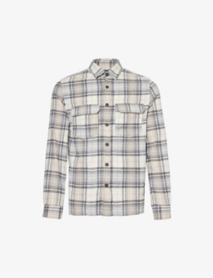 IKKS: Checked flap-pocket relaxed-fit cotton-blend shirt