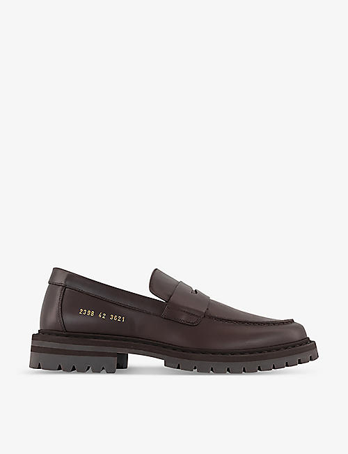 COMMON PROJECTS: Logo-embossed tread-sole leather penny loafers