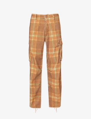 ERL: Checked drawstring-hem relaxed-fit straight-leg cotton-corduroy cargo trousers