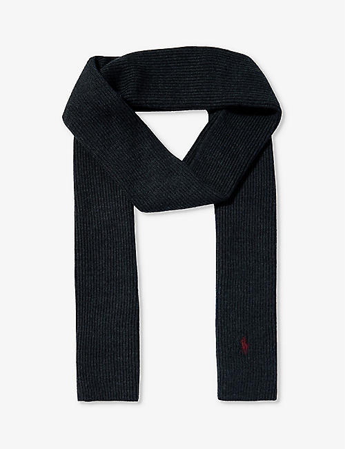 POLO RALPH LAUREN: Brand-embroidered knitted wool scarf