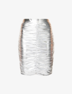 AMY LYNN: Metallic-finish ruched stretch-woven midi skirt