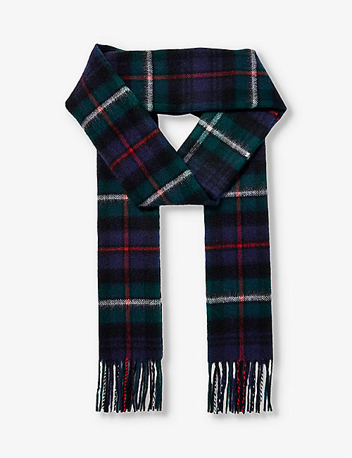 JOHNSTONS: Fringe-trim tartan cashmere scarf
