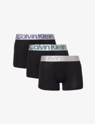 CALVIN KLEIN: Branded-waistband mid-rise pack of three stretch-cotton trunks
