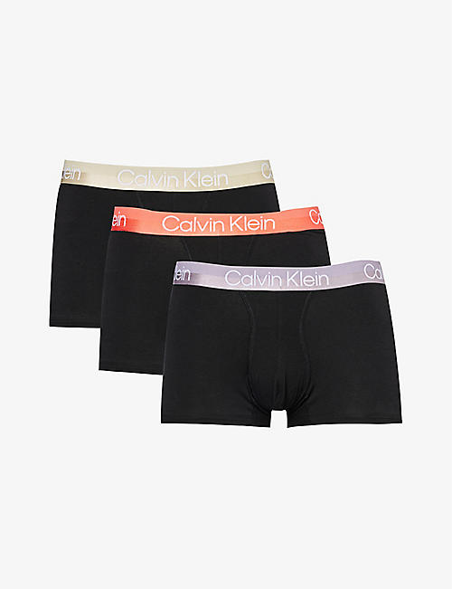 CALVIN KLEIN: Branded-waistband mid-rise pack of three stretch-jersey trunks