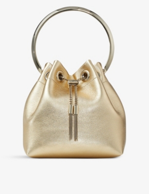 JIMMY CHOO: Bon Bon metallic-leather top-handle bag