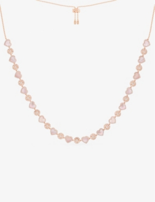 APM MONACO: Heart rose alloy, cubic zirconia and pink nacre pendant necklace