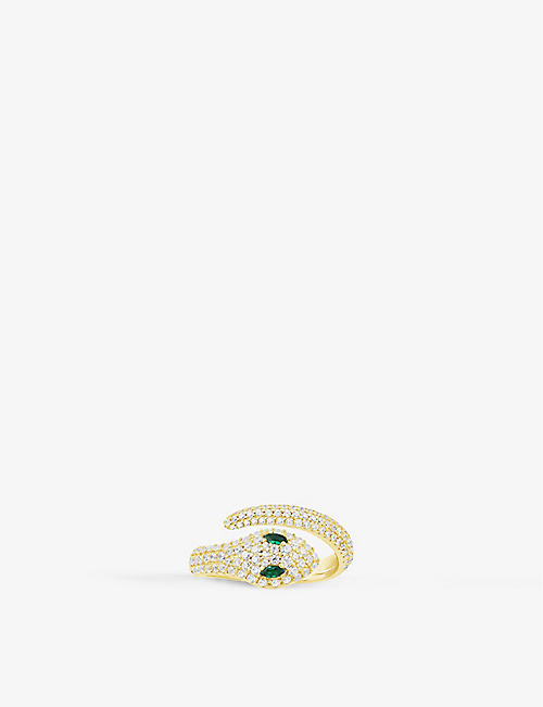 APM MONACO: Serpent 18ct yellow gold-plated metal and cubic zirconia ring