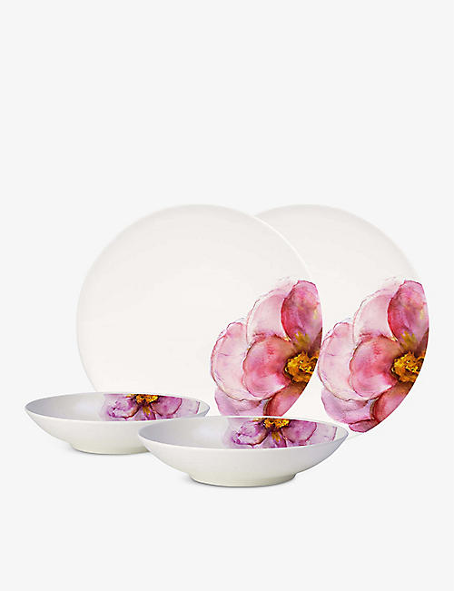 VILLEROY & BOCH: Rose Garden porcelain dinner set of four