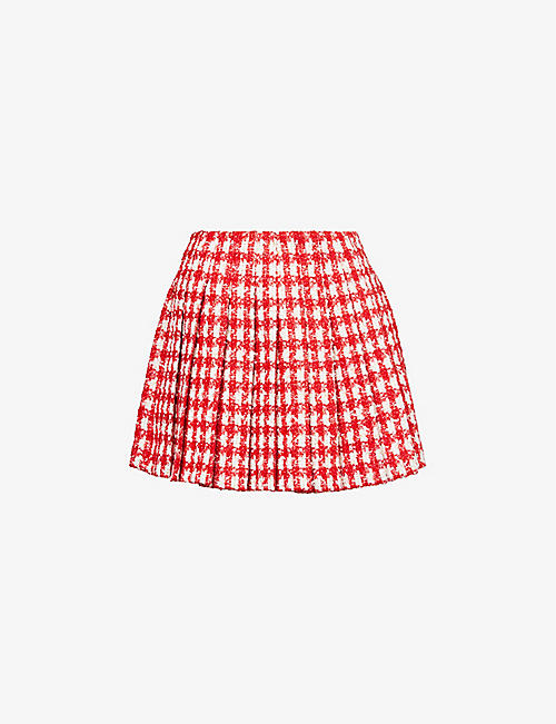 SELF-PORTRAIT: Checked metallic-bouclé woven mini skirt