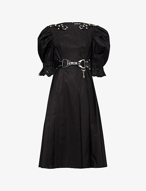 CHOPOVA LOWENA: Henlis lace-trim organic cotton-poplin midi dress