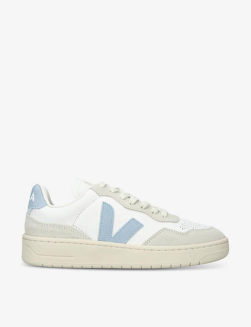 VEJA: V-90 logo-embroidered leather low-top trainers