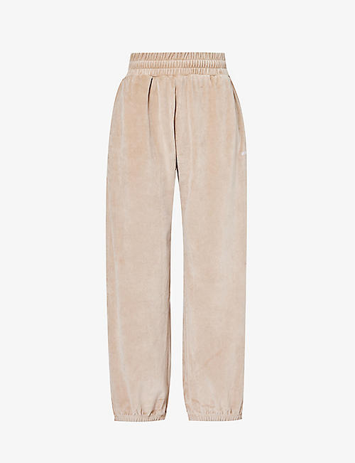 OBEY: Karina brand-embroidered relaxed-fit cotton-blend velour jogging bottoms