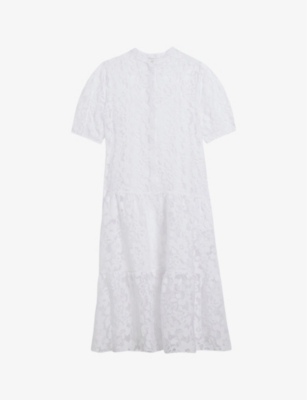 TED BAKER: Claarey floral-motif tiered woven midi dress