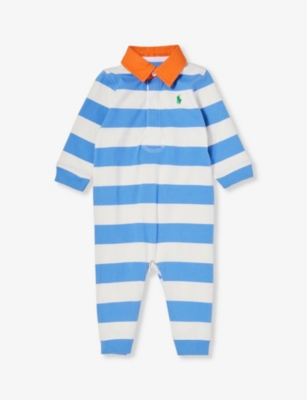 POLO RALPH LAUREN: Baby Boy stripe-print brand-embroidered cotton-jersey romper