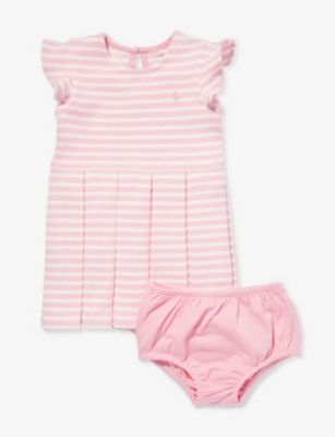 POLO RALPH LAUREN: Baby logo-embroidered striped stretch-cotton blend dress