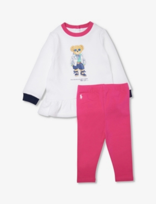 POLO RALPH LAUREN: Baby Girl brand-print two-piece cotton-blend set