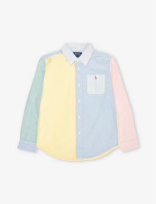 POLO RALPH LAUREN: Boys' logo-embroidery colour block-pattern cotton shirt