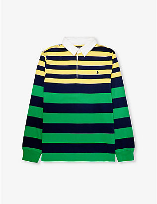 POLO RALPH LAUREN: Boys' stripe-print logo-embroidered cotton-jersey polo shirt