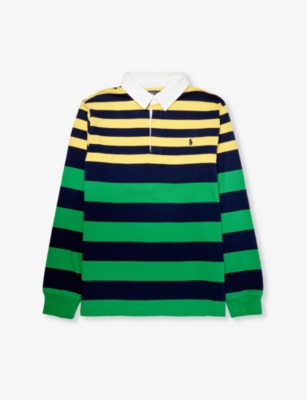POLO RALPH LAUREN: Boys' stripe-print logo-embroidered cotton-jersey polo shirt