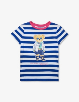 POLO RALPH LAUREN: Girls' bear-print stripe cotton-jersey T-shirt