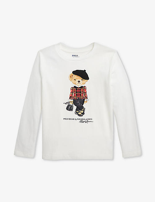 POLO RALPH LAUREN: Girls Polo Bear-print cotton T-shirt