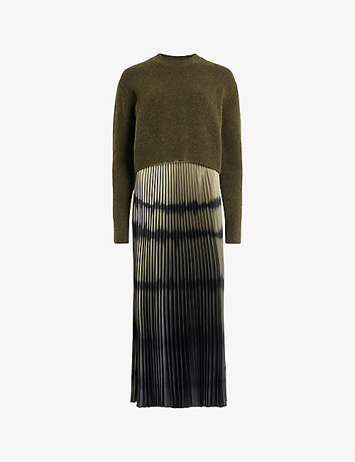ALLSAINTS: Curtis knitted jumper and ombre recycled-polyester midi dress