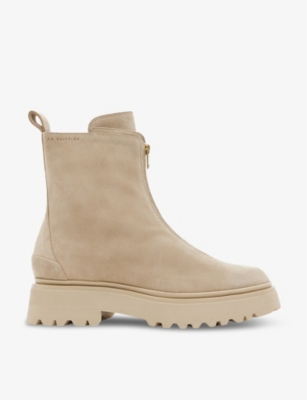 ALLSAINTS: Ophelia embossed-logo suede ankle boots