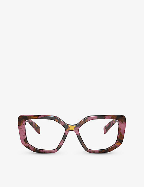 PRADA: PR A04V irregular-frame tortoiseshell acetate optical glasses