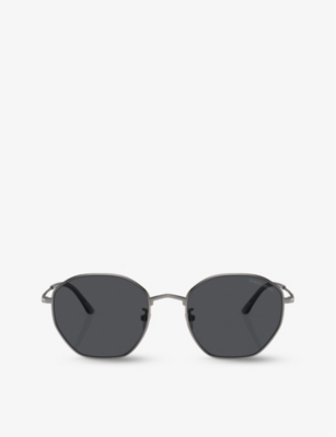 GIORGIO ARMANI: AR6150 branded round-frame metal sunglasses