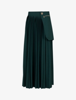 LEEM: Pleated patch-pocket stretch-woven maxi skirt