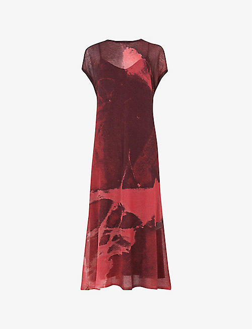 LEEM: Graphic-print woven midi dress