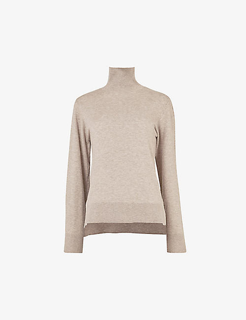 LEEM: Funnel-neck long-sleeve knitted jumper