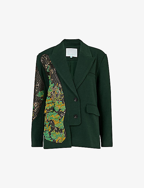 LEEM: Embroidered-panel single-breasted woven blazer