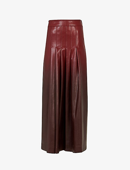 LEEM: Pleated high-rise faux-leather midi skirt