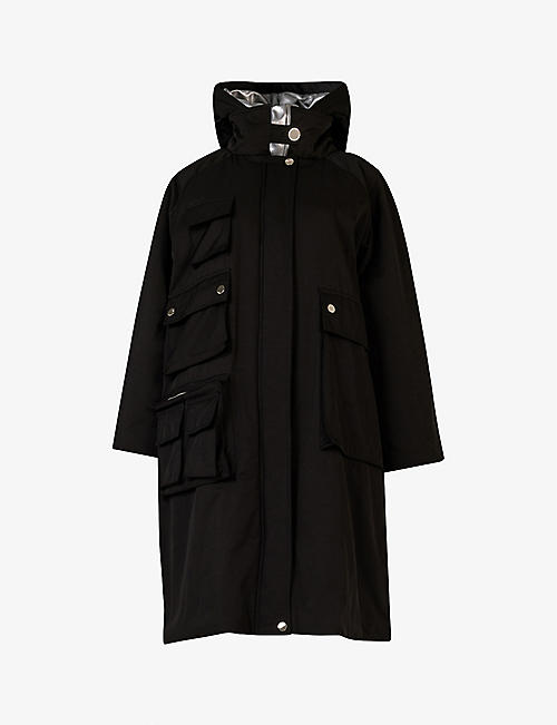 LEEM: Patch-pocket hooded cotton-blend coat