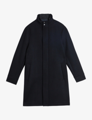 TED BAKER: Funnel-neck straight-fit wool-blend coat