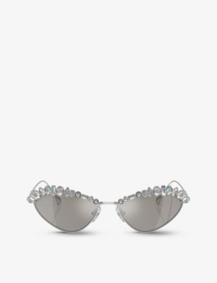 SWAROVSKI: SK7009 irregular-frame gem-embellished metal sunglasses