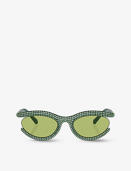 SWAROVSKI: SK6006 crystal-embellished oval-frame metal sunglasses