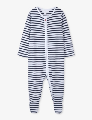 THE LITTLE WHITE COMPANY: Striped zip-down organic-cotton babygrow 0-24 months
