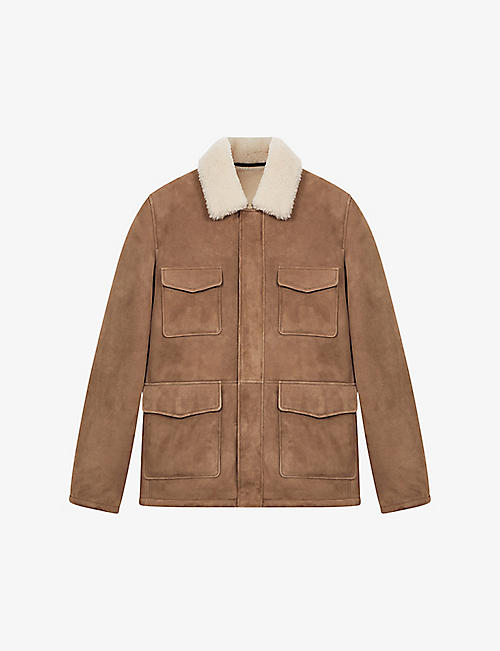 REISS: Kansas shearling-lined regular-fit suede jacket