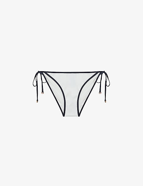 REISS: Rutha contrasting-trim stretch recycled-nylon bikini bottoms